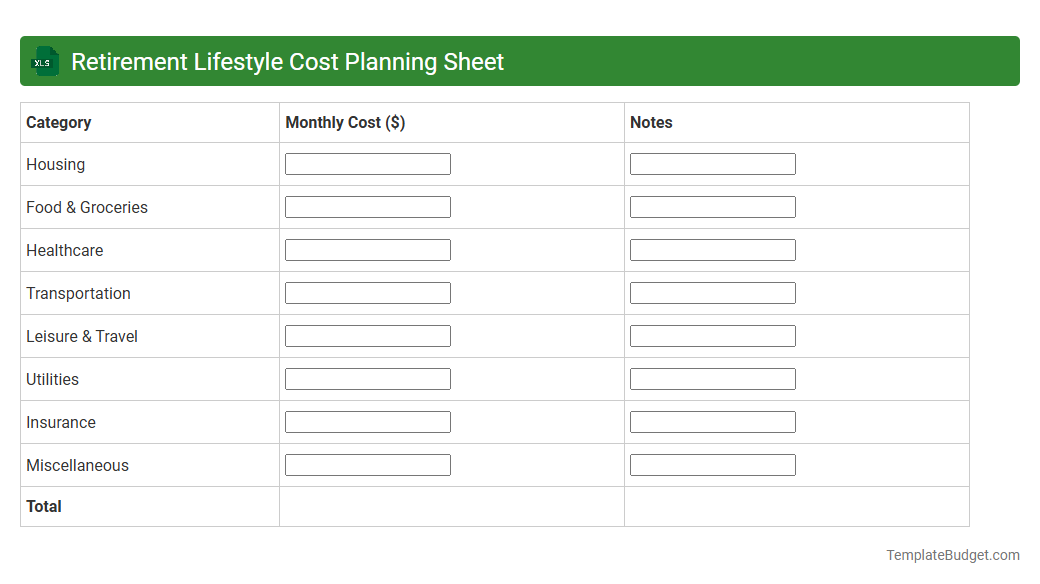 Retirement Lifestyle Cost Planning Sheet