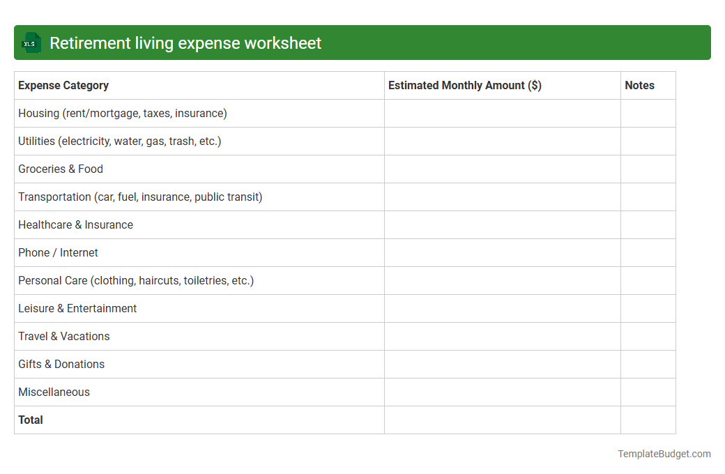 Retirement living expense worksheet