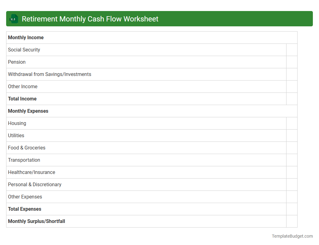 Retirement Monthly Cash Flow Worksheet