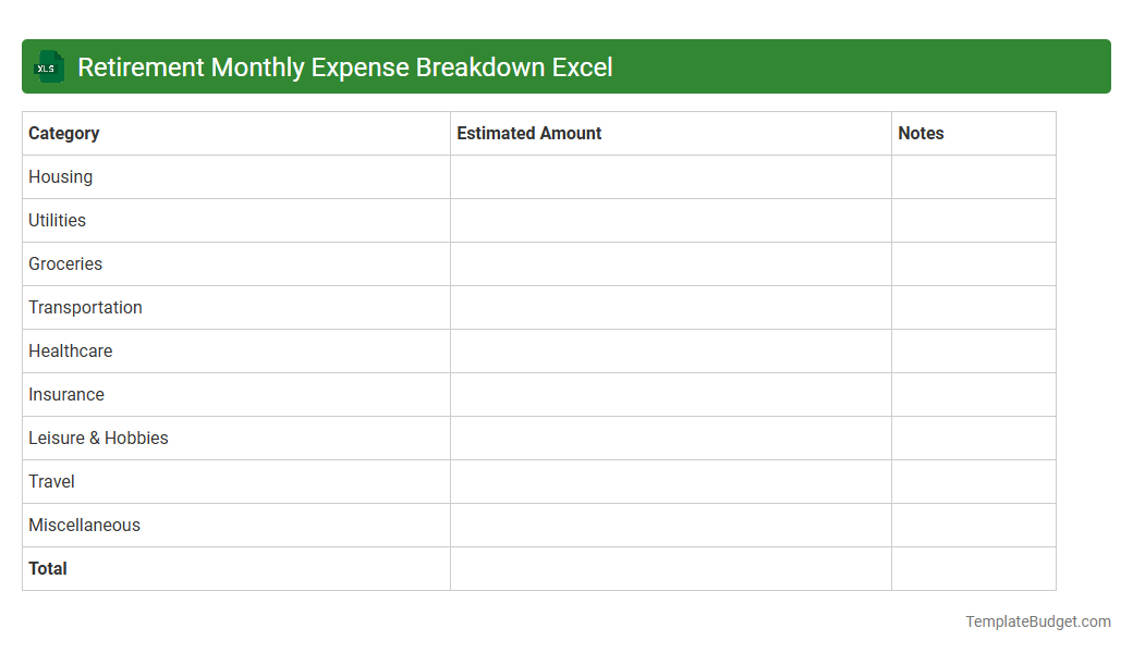 Retirement Monthly Expense Breakdown Excel