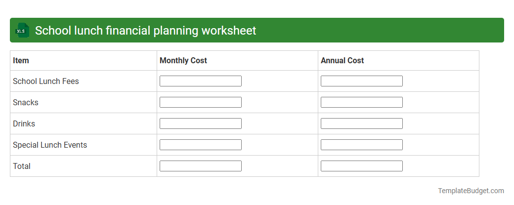 School lunch financial planning worksheet