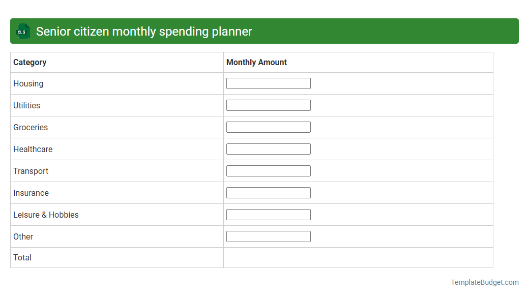 Senior citizen monthly spending planner