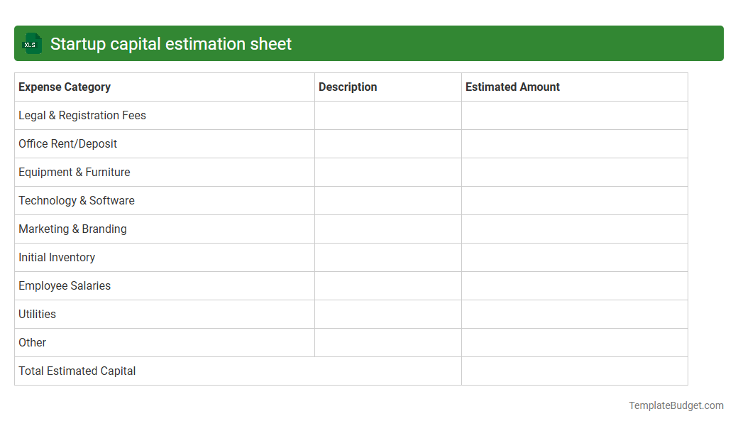 Startup capital estimation sheet
