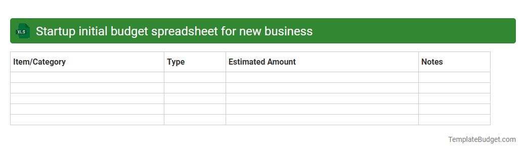 Startup initial budget spreadsheet for new business