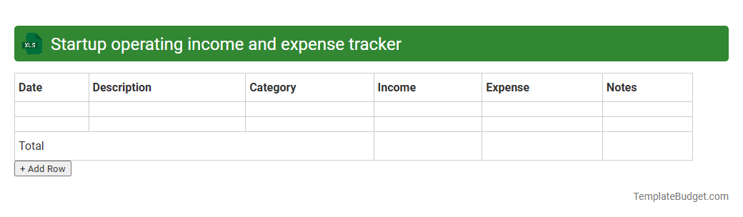 Startup operating income and expense tracker
