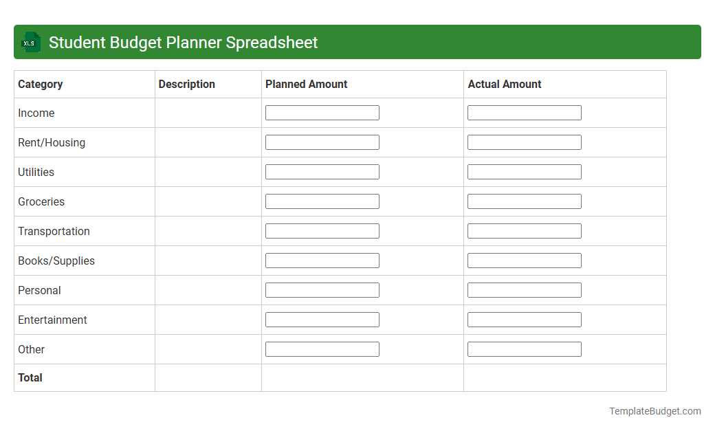 Student Budget Planner Spreadsheet