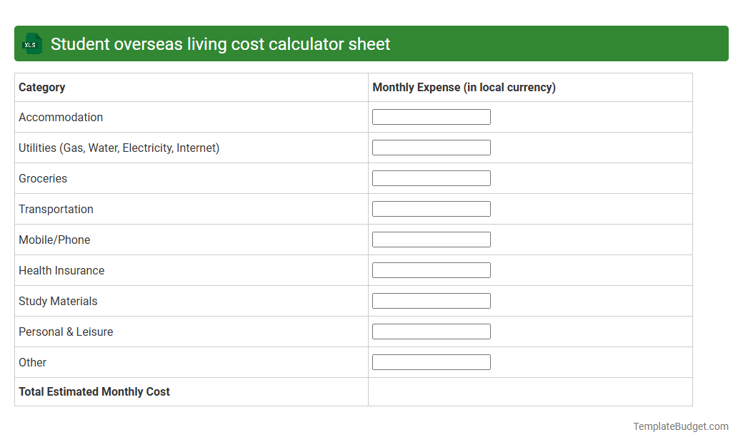 Student overseas living cost calculator sheet