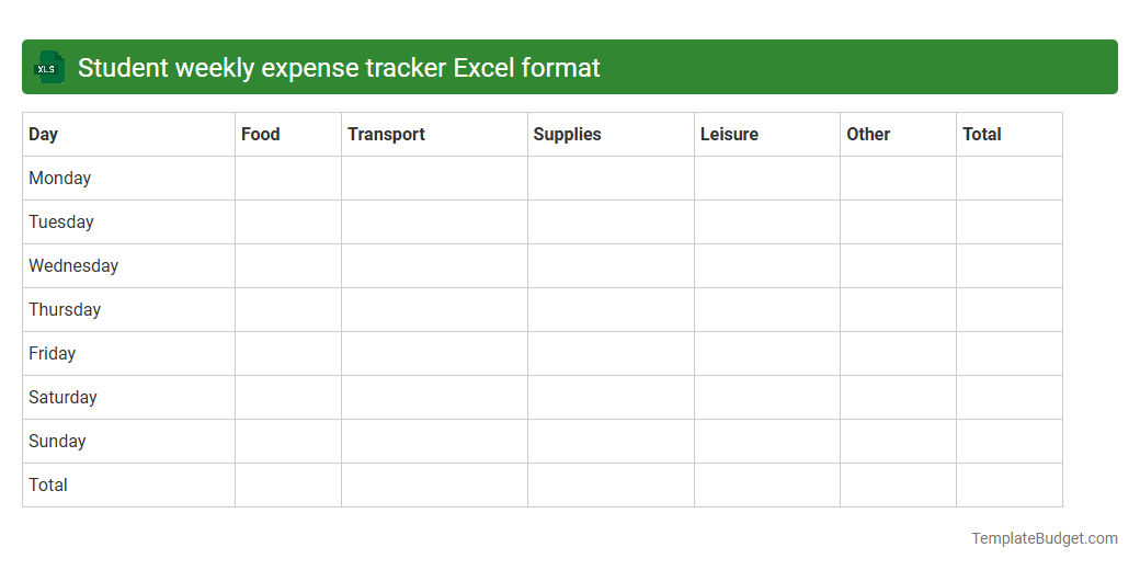 Student weekly expense tracker Excel format