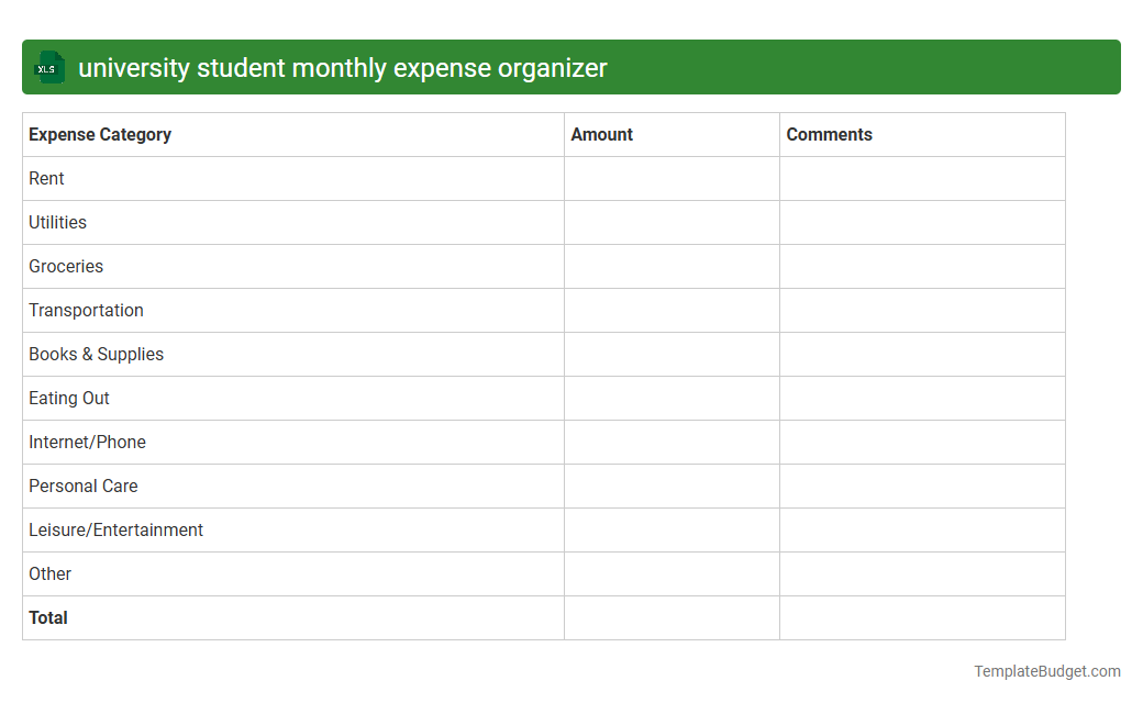 university student monthly expense organizer