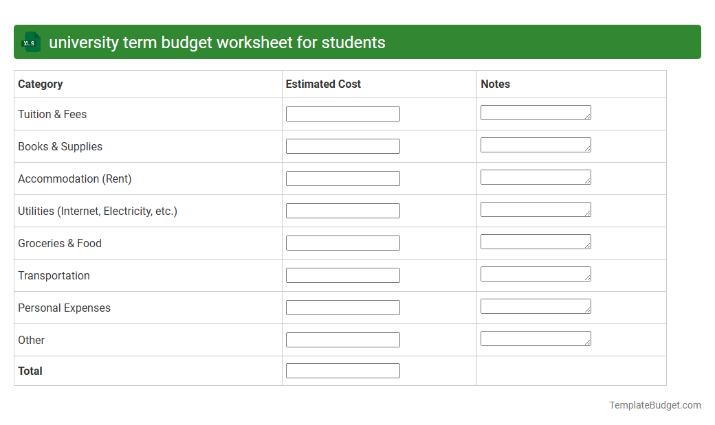 university term budget worksheet for students