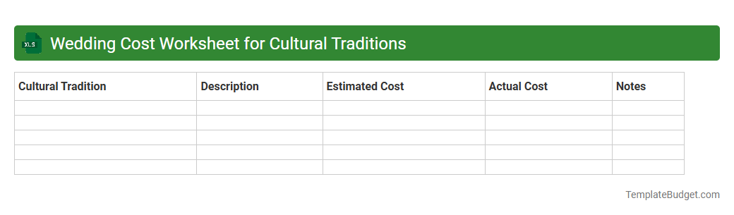 Wedding Cost Worksheet for Cultural Traditions