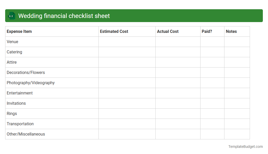 Wedding financial checklist sheet