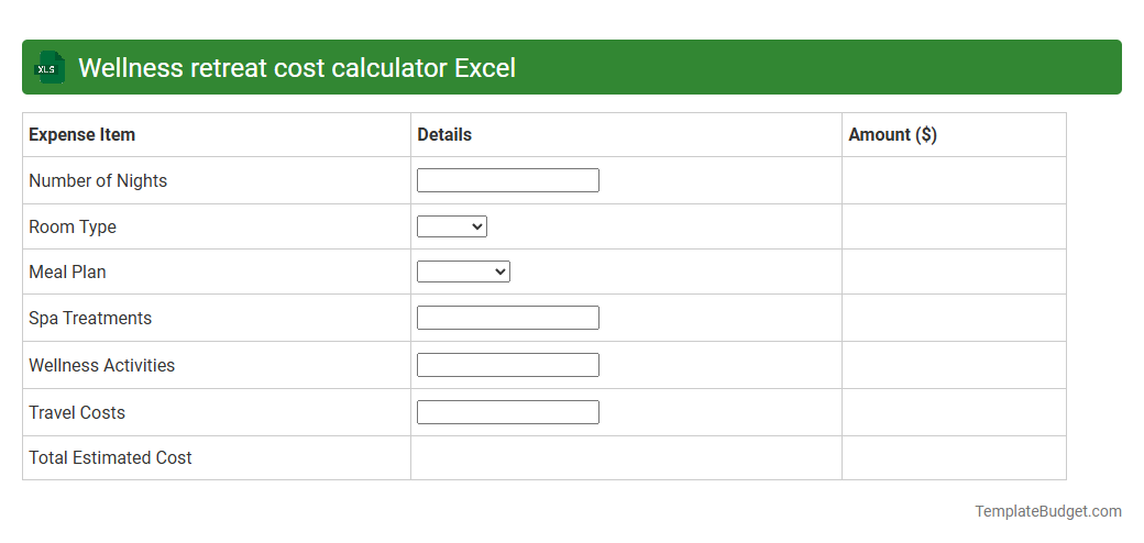 Wellness retreat cost calculator Excel