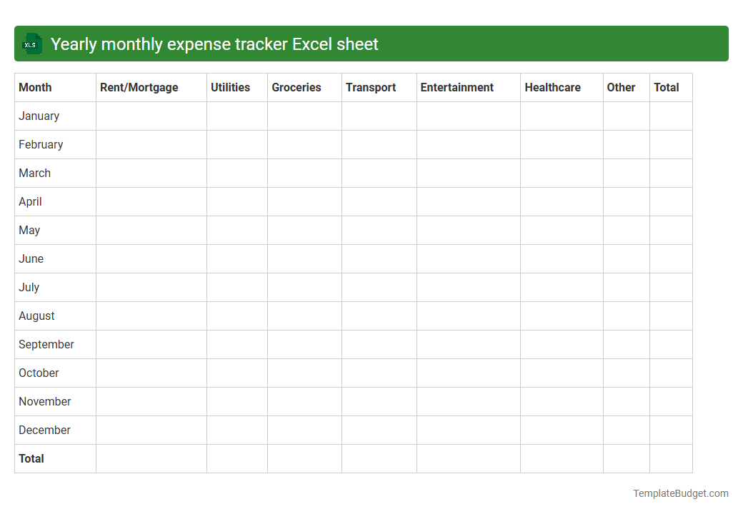 Yearly monthly expense tracker Excel sheet