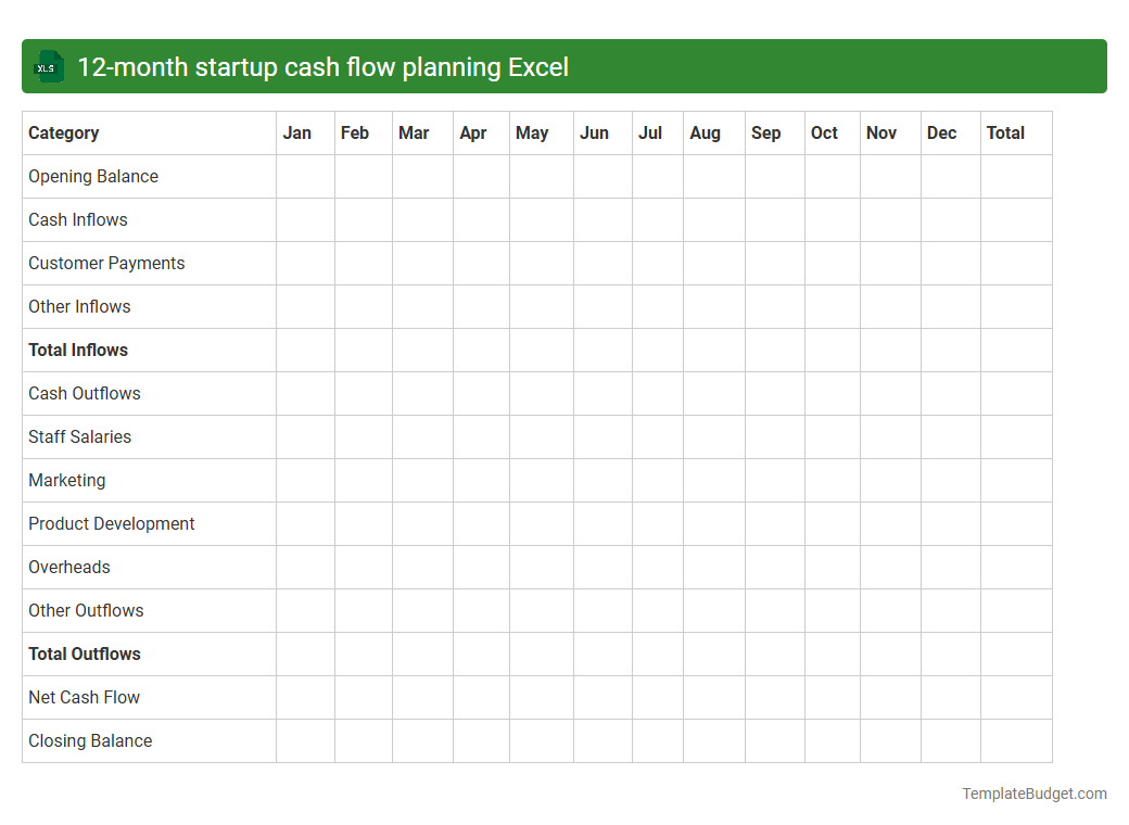 12-month startup cash flow planning Excel
