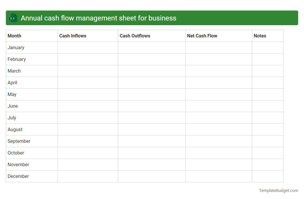 Annual cash flow management sheet for business