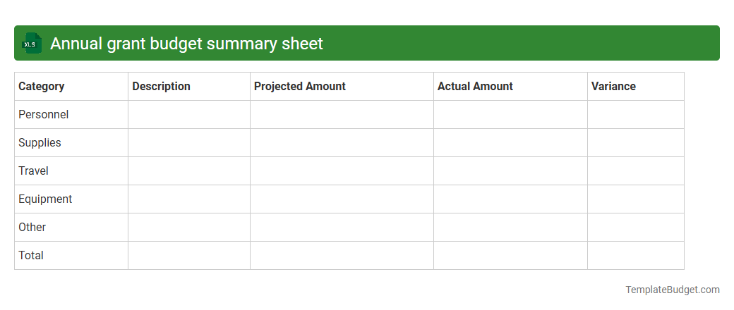 Annual grant budget summary sheet