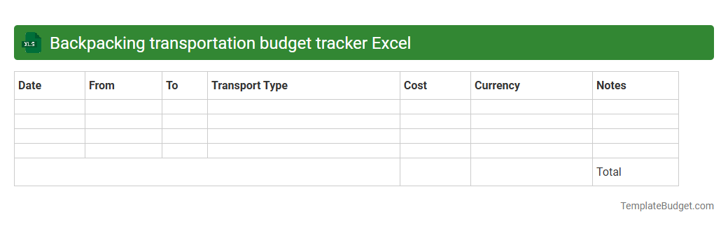 Backpacking transportation budget tracker Excel