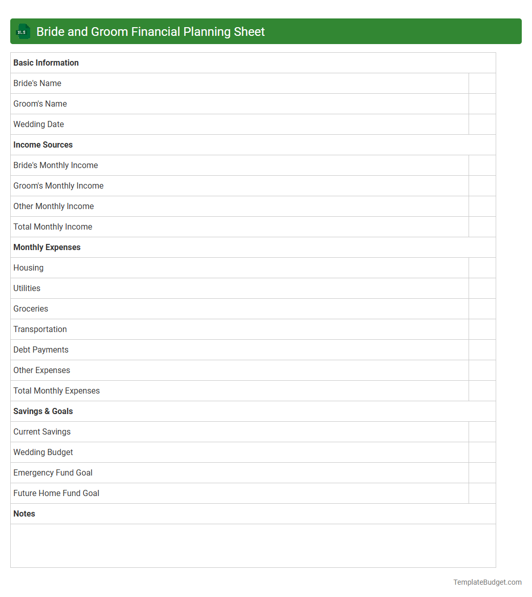 Bride and Groom Financial Planning Sheet