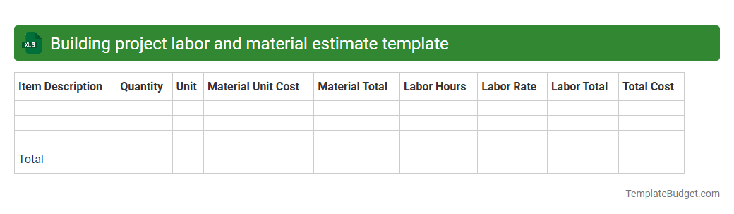Building project labor and material estimate template