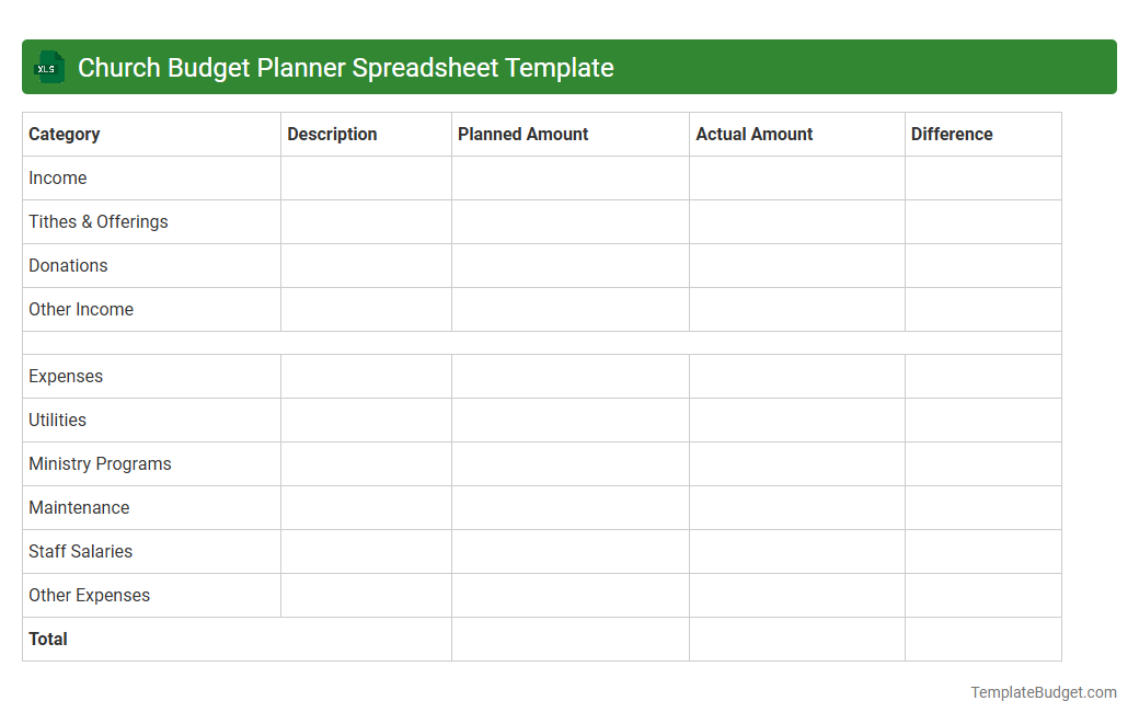 Church Budget Planner Spreadsheet Template