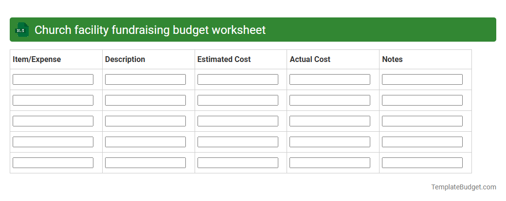 Church facility fundraising budget worksheet
