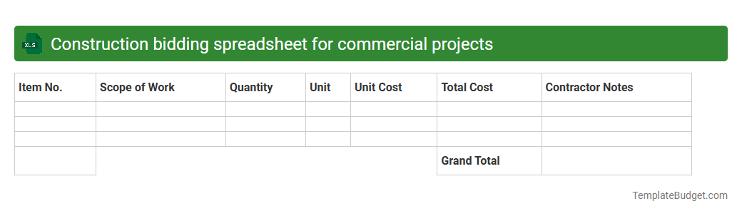 Construction bidding spreadsheet for commercial projects