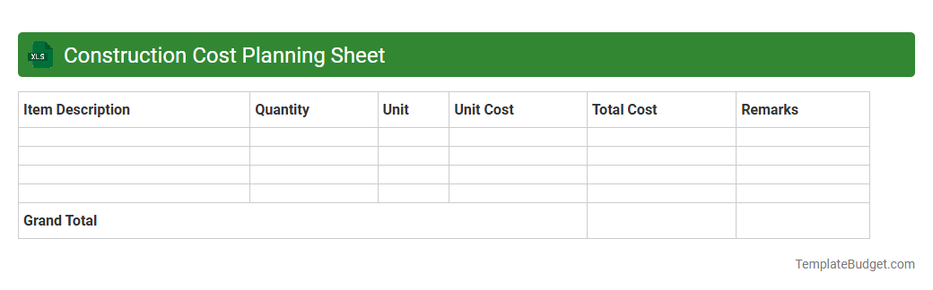 Construction Cost Planning Sheet