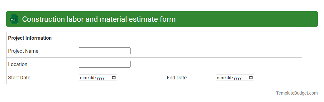 Construction labor and material estimate form