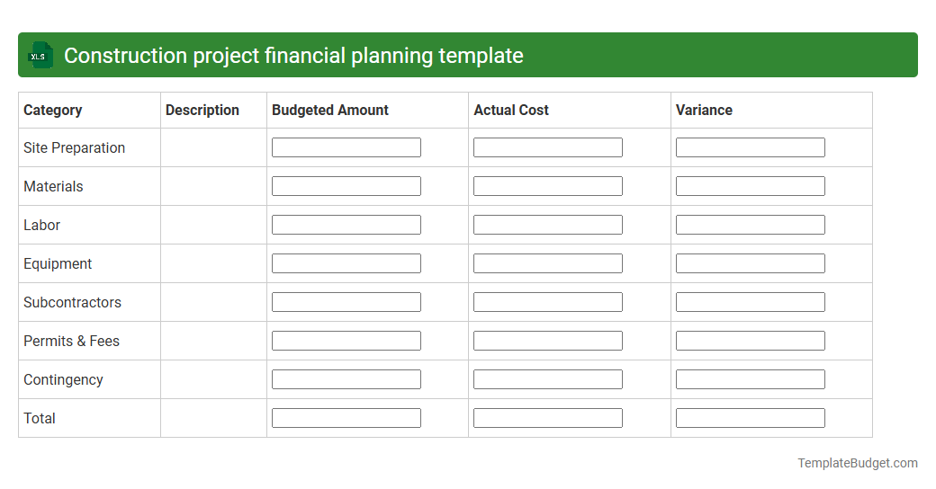 Construction project financial planning template