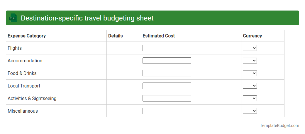 Destination-specific travel budgeting sheet
