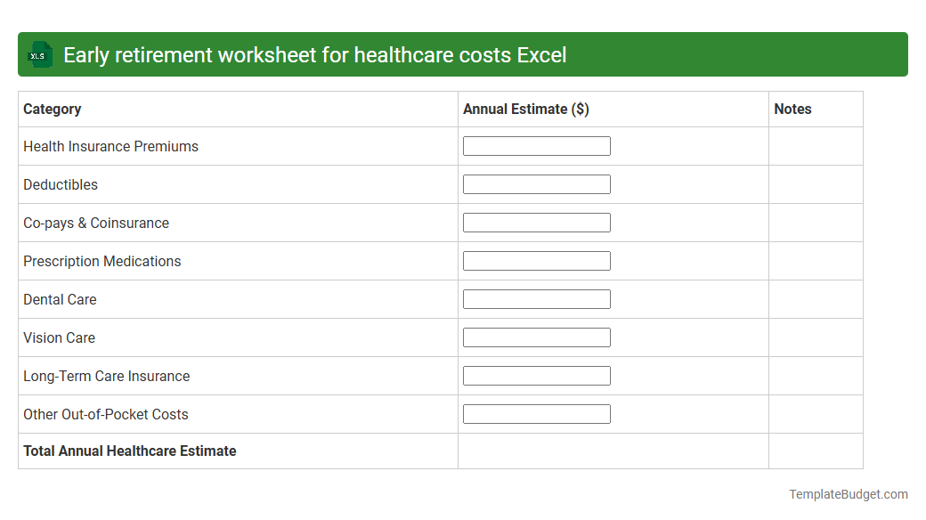Early retirement worksheet for healthcare costs Excel
