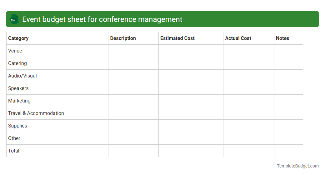 Event budget sheet for conference management