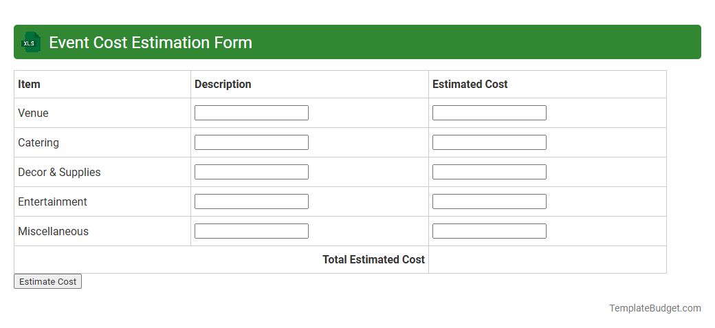 Event Cost Estimation Form