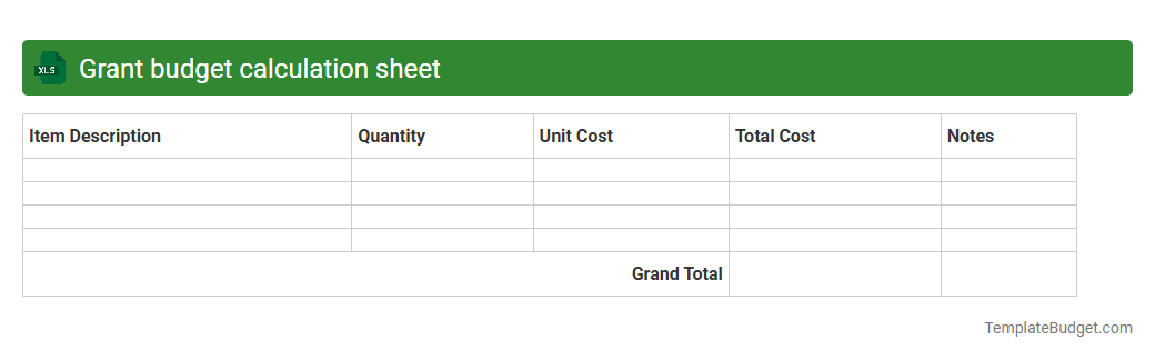 Grant budget calculation sheet