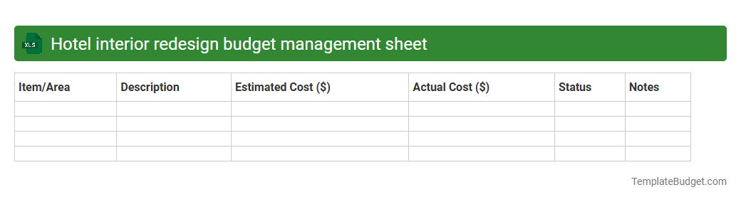 Hotel interior redesign budget management sheet