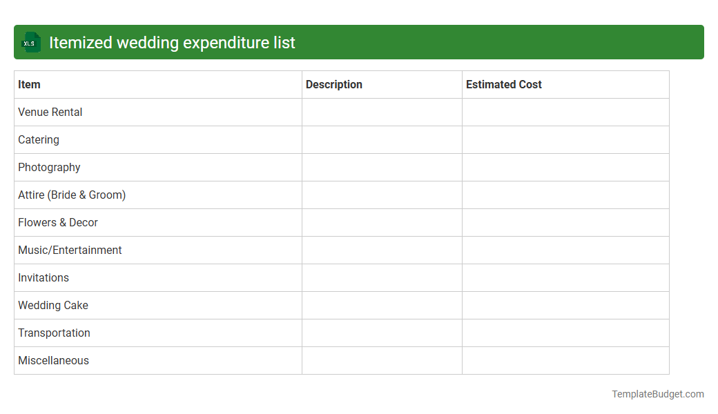 Itemized wedding expenditure list