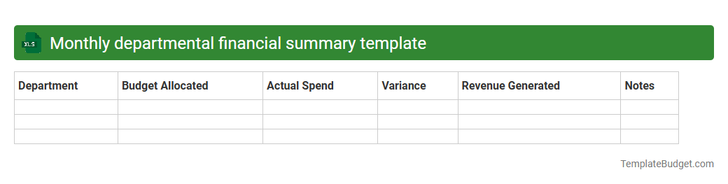 Monthly departmental financial summary template