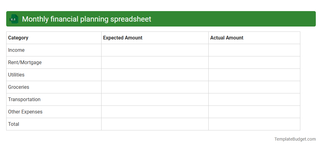 Monthly financial planning spreadsheet