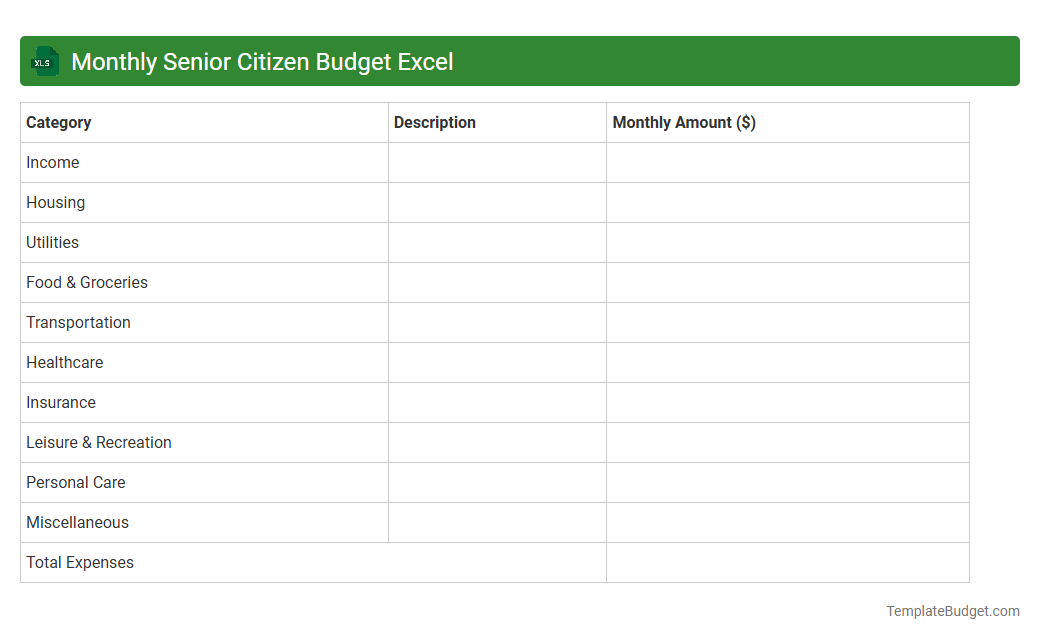Monthly Senior Citizen Budget Excel