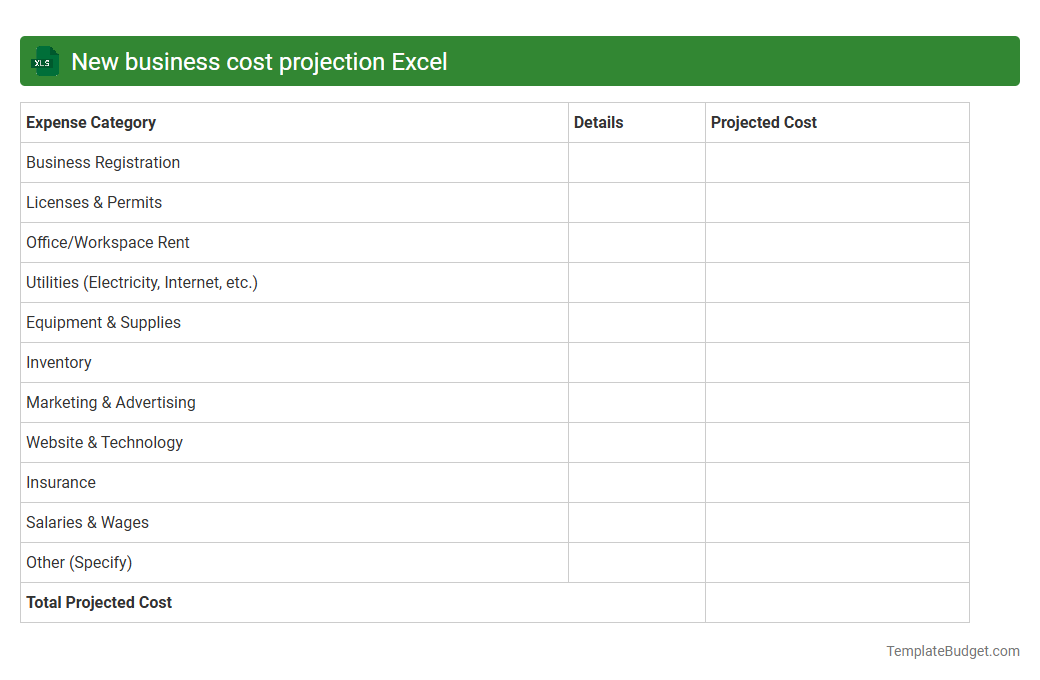 New business cost projection Excel