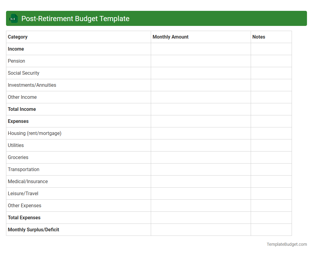 Post-Retirement Budget Template