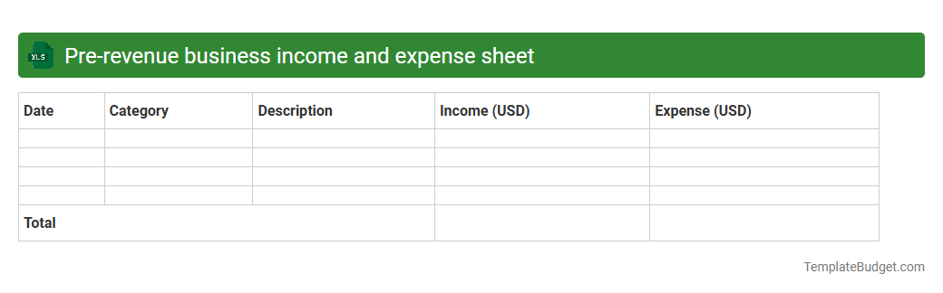 Pre-revenue business income and expense sheet
