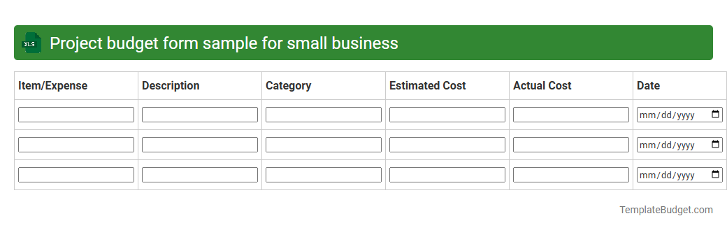 Project budget form sample for small business