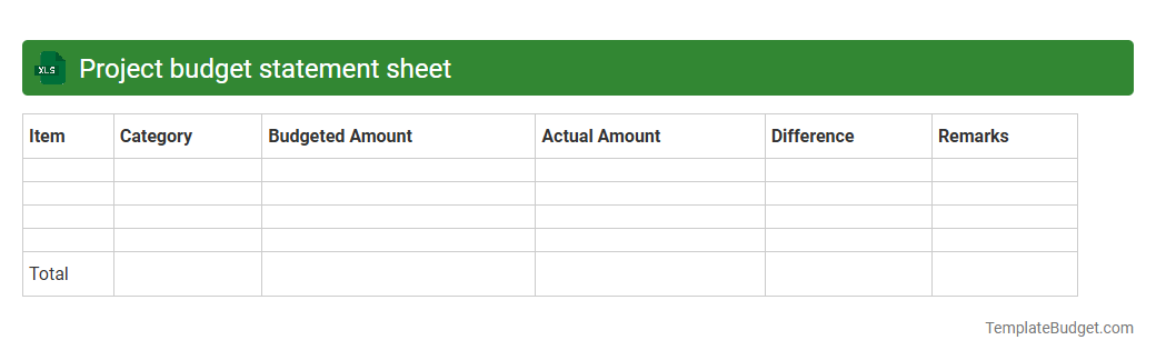 Project budget statement sheet