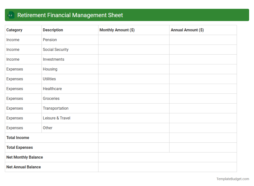 Retirement Financial Management Sheet