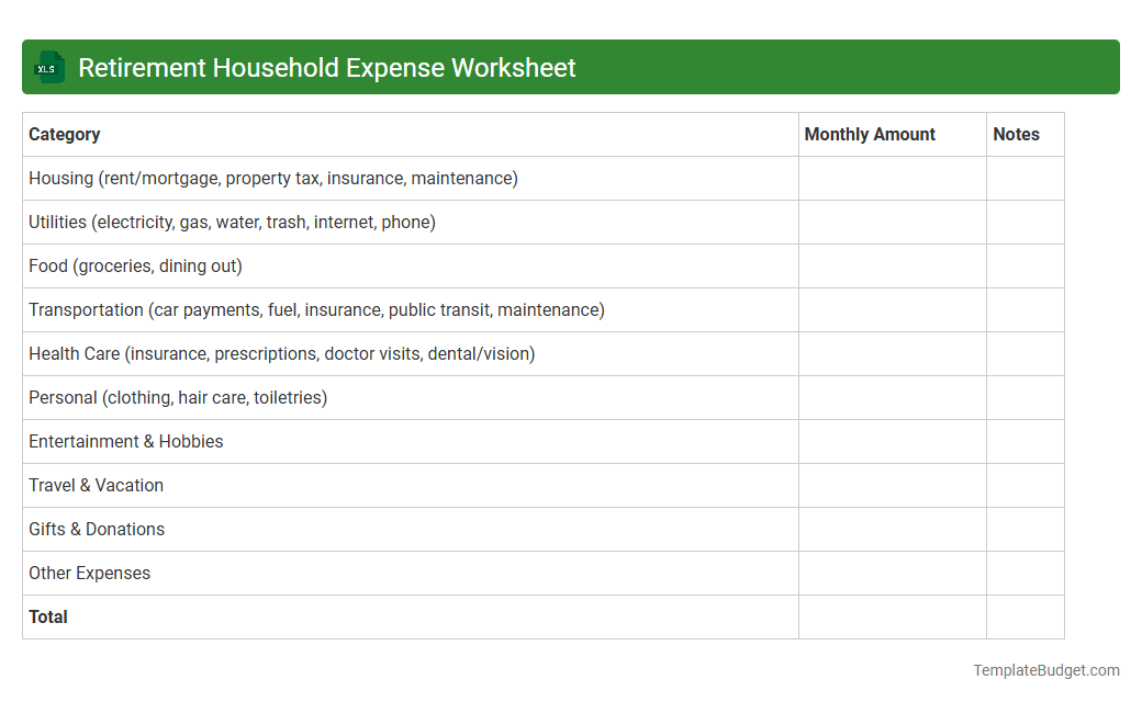 Retirement household expense worksheet