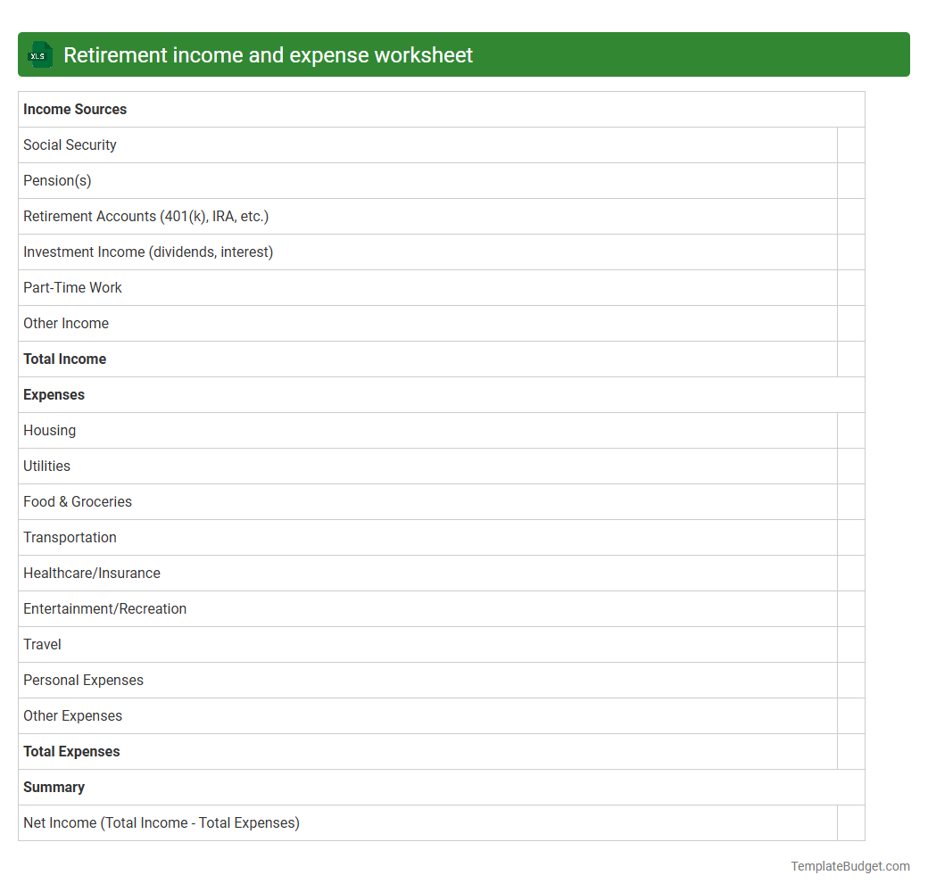 Retirement income and expense worksheet