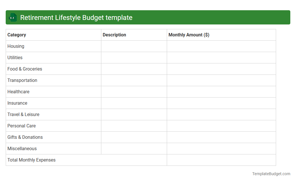 Retirement Lifestyle Budget template