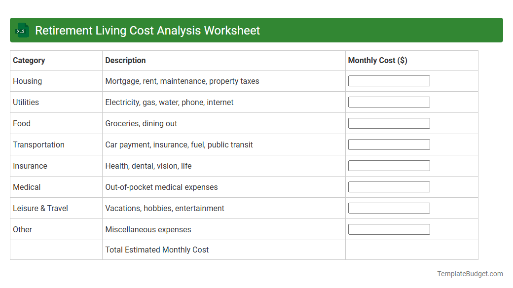 Retirement Living Cost Analysis Worksheet